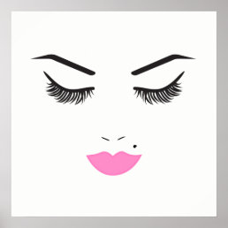 Beauty Makeup Face Lashes &amp; Pink Lips Chic Poster