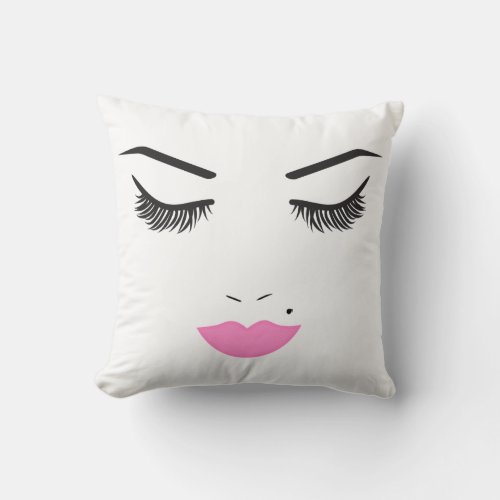 Beauty Makeup Face Lashes  Pink Lips Chic Throw Pillow