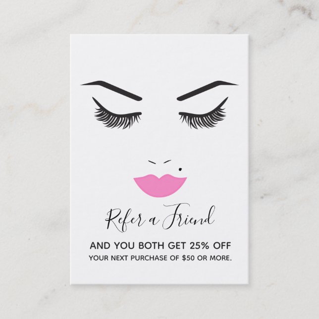 Beauty Makeup Face Lashes Pink Lips Referral Salon Business Card (Front)