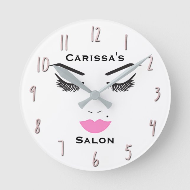 Beauty Makeup Face Lashes & Pink Lips Salon Clock (Front)