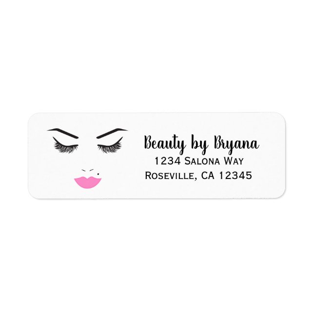 Beauty Makeup Face Lashes & Pink Lips Salon Label (Front)