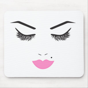Beauty Makeup Face Lashes & Pink Lips Salon Mouse Pad