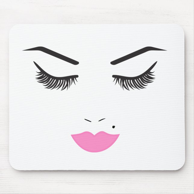 Beauty Makeup Face Lashes & Pink Lips Salon Mouse Pad (Front)