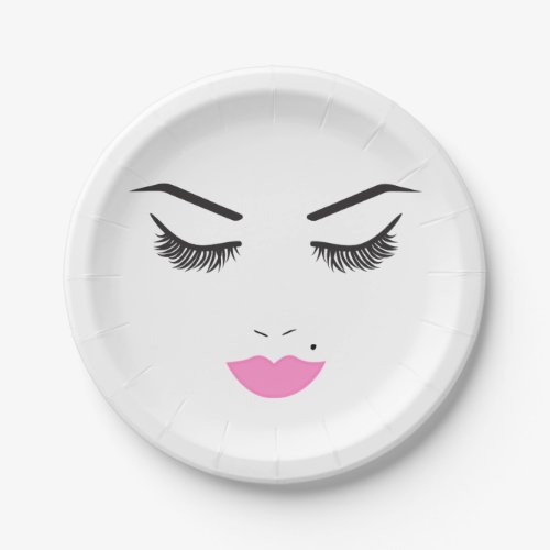 Beauty Makeup Face Lashes  Pink Lips Salon Paper Plates