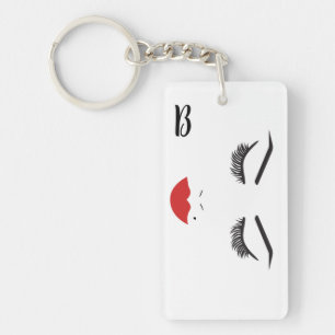 Beauty Makeup Face Lashes & Red Lips Chic Keychain