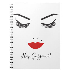 Beauty Makeup Face Lashes & Red Lips Chic Notebook
