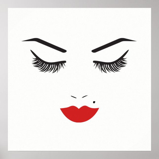 Beauty Makeup Face Lashes & Red Lips Chic Poster (Front)