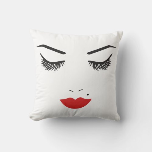 Beauty Makeup Face Lashes  Red Lips Chic Throw Pillow