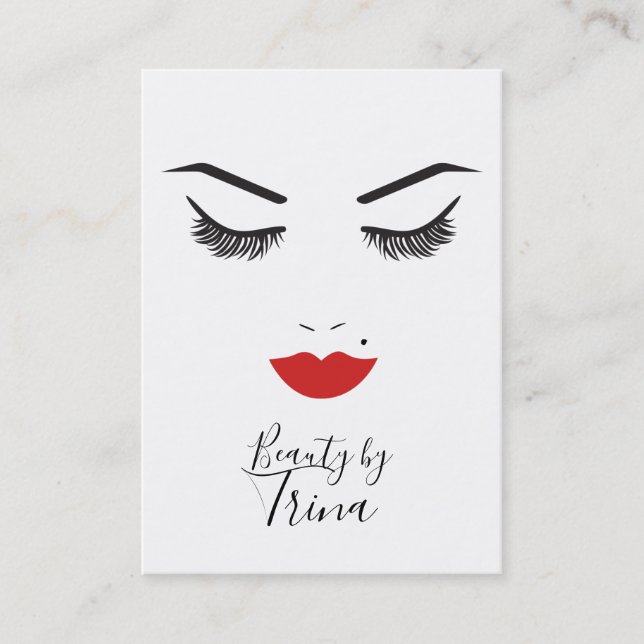 Beauty Makeup Face Lashes & Red Lips Salon Business Card (Front)