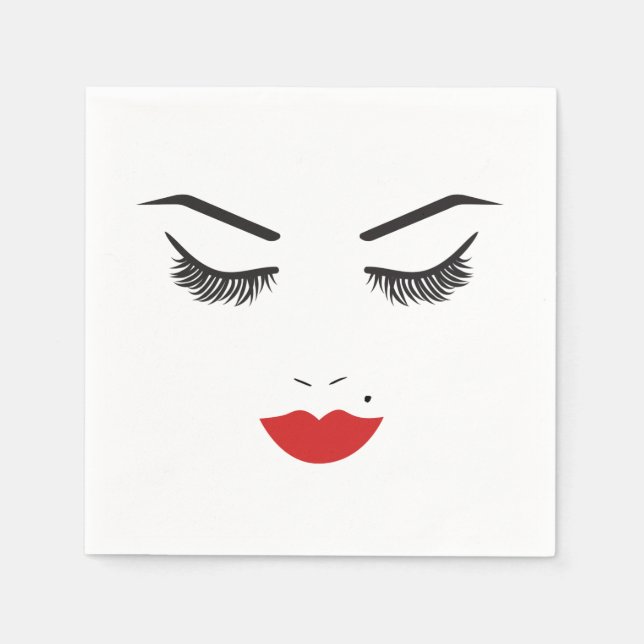 Beauty Makeup Face Lashes & Red Lips Salon Napkins (Front)