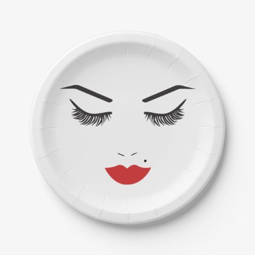 Beauty Makeup Face Lashes  Red Lips Salon Paper Plates