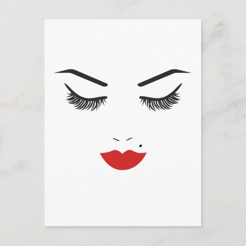 Beauty Makeup Face Lashes  Red Lips Salon Postcard