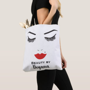 Beauty Makeup Face Lashes & Red Lips Salon Tote Bag