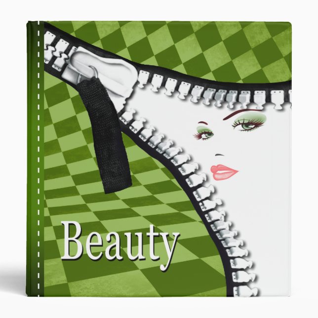 Beauty Makeup Fashion Checkerboard Zipper Folio Binder (Front)