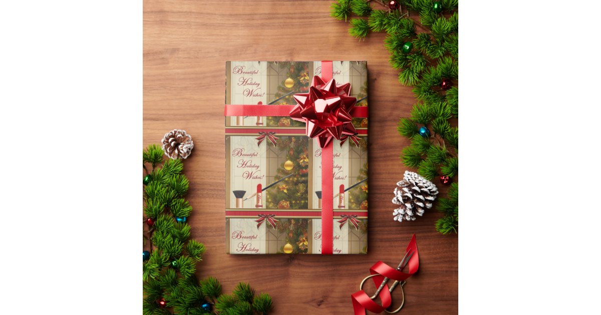 Beauty Makeup Holiday Wrapping Paper | Zazzle
