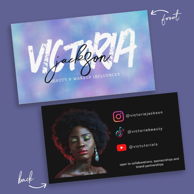 Beauty Makeup Influencer Faux Iridescent Custom Business Card (Creator Uploaded)