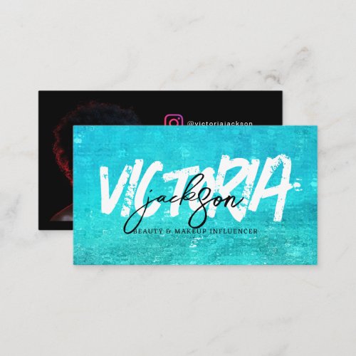 Beauty Makeup Influencer Faux Iridescent Mint Blue Business Card