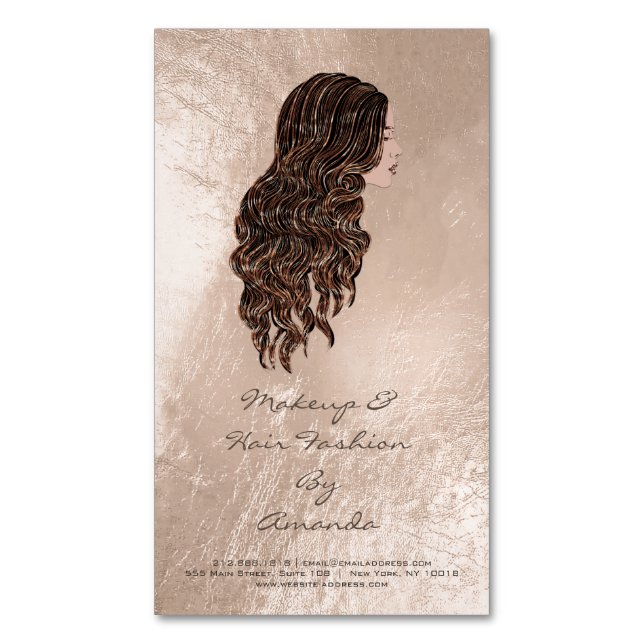 Beauty Mermaid Copper Adress Makeup Hair Stylist Business Card Magnet (Front Vertical)