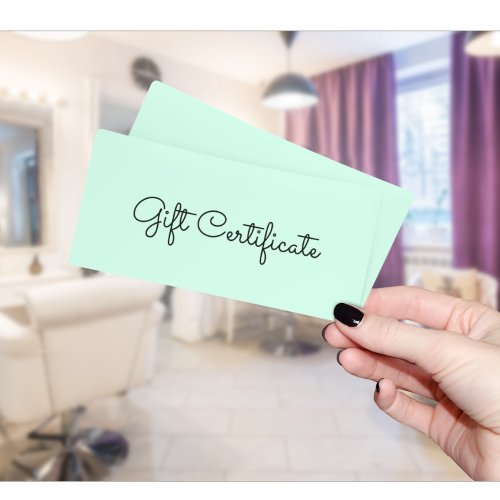 Beauty Mint Green Business Gift Certificate