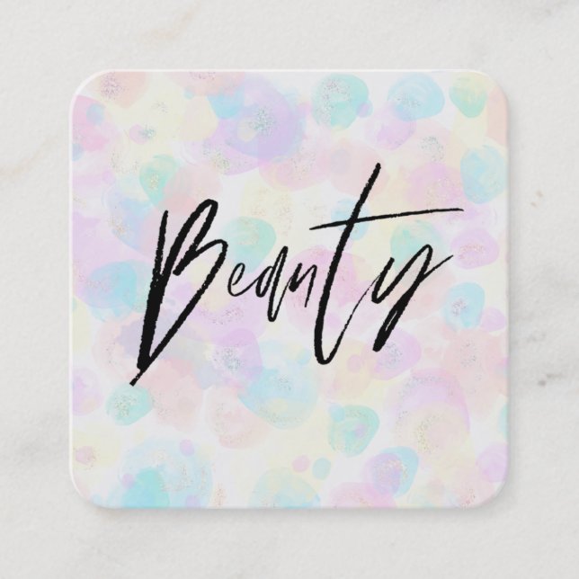 *~* BEAUTY Modern Colorful Pastel Rainbow Abstract Square Business Card (Front)