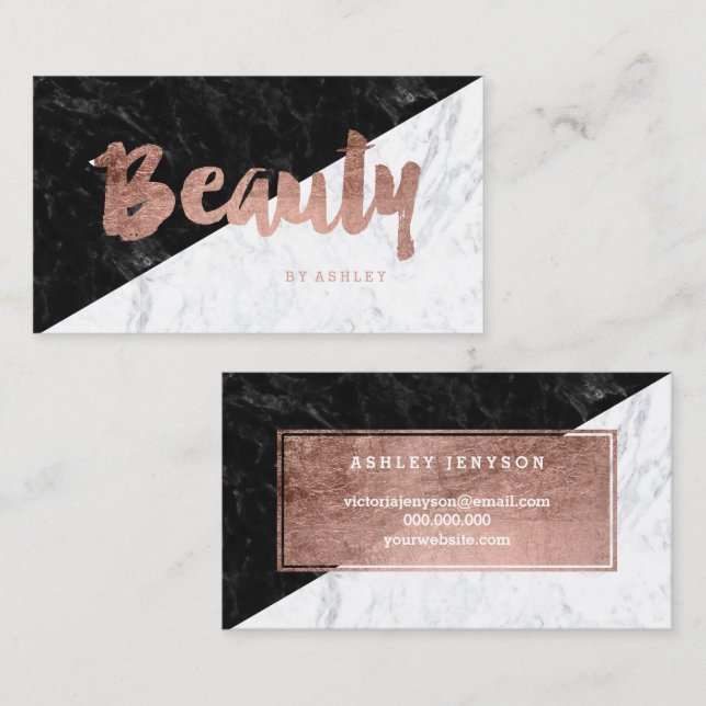 Beauty modern rose gold typography block marble business card (Front/Back)