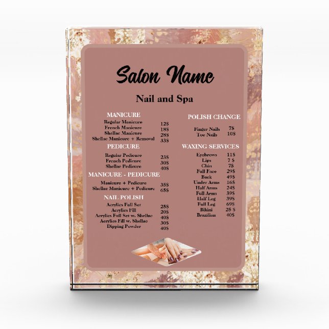 Beauty Nail Salon Price List menu Marble Photo Block (Front)