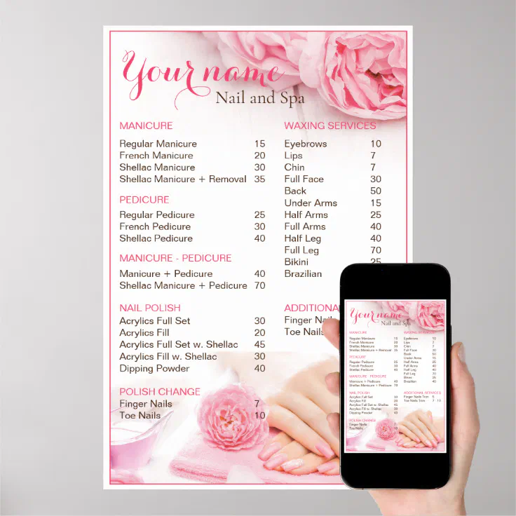 Beauty Nail Salon Price List Poster | Zazzle
