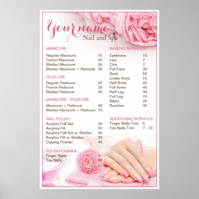 Beauty Nail Salon Price List Poster Zazzle