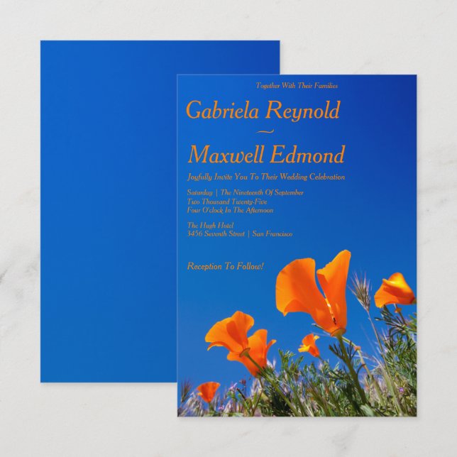 Beauty Nature Floral California Poppy Wedding Invitation (Front/Back)