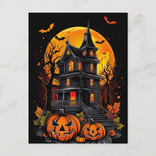 Beauty of a Spooky Mansion Halloween  Postcard