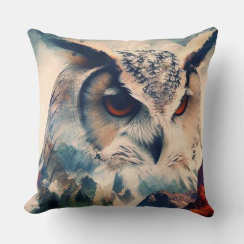 Beauty of an Eye_Catching Mountain Owls  Throw Pillow