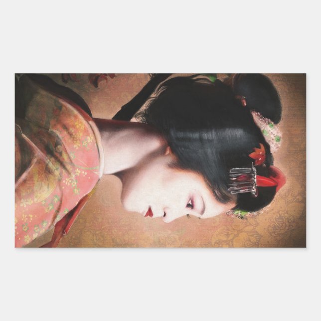 Beauty of Geisha - cool oriental japanese painting Rectangular Sticker (Front)