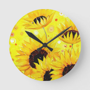 Beauty of Sunflowers , Acrylic on Canvas painting Round Clock