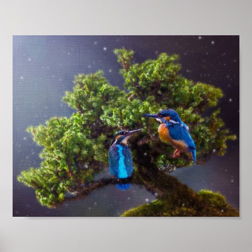 Beauty of Wilderness_ Kingfisher and Bonsai Poster