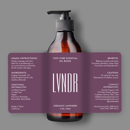 Beauty Oil Bath Body Purple Modern Product Label