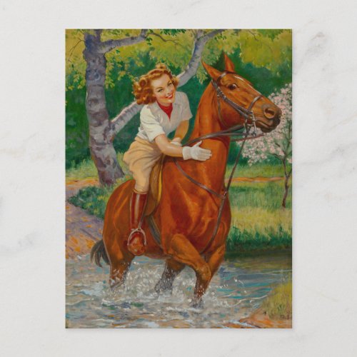 Beauty On A Horse 1960s Pin_Up Girl Postcard