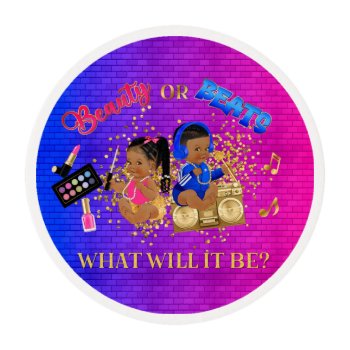 Beauty Or Beats Blue Hot Pink Gold Gender Reveal P Edible Frosting Rounds by nawnibelles at Zazzle
