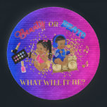 Beauty or Beats Blue Hot Pink Gold Gender Reveal Paper Plates<br><div class="desc">Beauty or Beats What will it be? Gender reveal design in royal blue and hot pink with accents of gold. In order to have the satin and glitter effects on the text they are images and therefore not editable. You can however move them around and re-size them to fit your...</div>