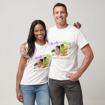 Beauty Or Beats Purple Green Gender Reveal T-shirt by nawnibelles at Zazzle