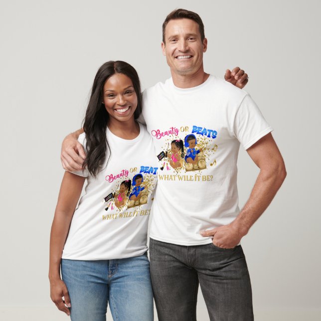 Beauty or Beats Royal Blue Hot Pink Gender Reveal T-Shirt (Unisex)