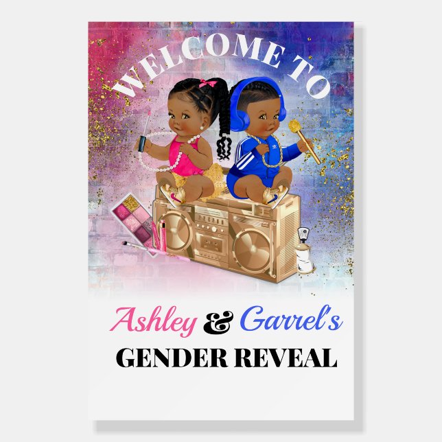 Beauty or Beats Welcome Sign! Gender Reveal Foam Board (Front)
