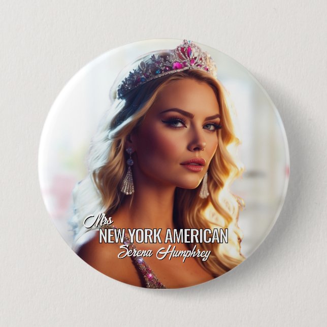 Beauty Pageant Button Pin - Choose Shape and Size (Front)