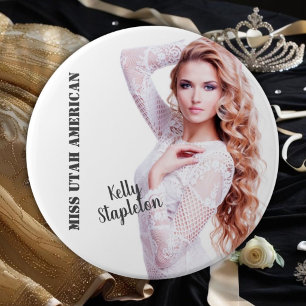 Beauty Pageant Button Pin - Dark Text