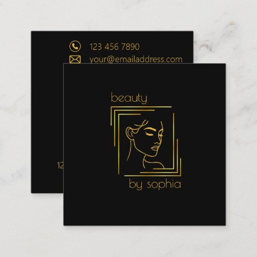 Beauty Parlour  Hair Salon  Black  Gold Square Business Card