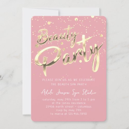 Beauty Party Instant Download  Blush Rose Gold   Invitation