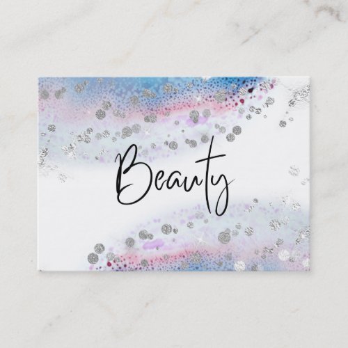  BEAUTY _ Pastel Blue Watercolor Silver Glitter Business Card