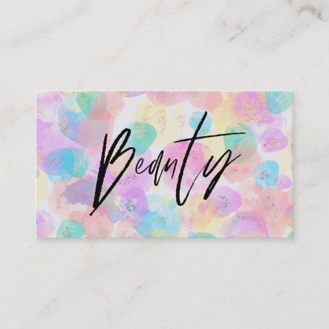 *~*  BEAUTY Pastel  Rainbow Watercolor  Glitter Business Card (Front)