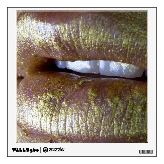 Beauty Photo Close Up Lips Gold Glitter Wall Decal (Front)