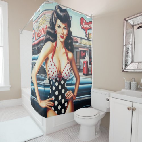 Beauty Pin Up Vintage Girl Shower Curtain