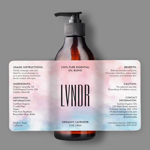 Beauty Pink Blue Cloud Modern Ingredients Product  Label